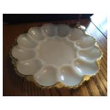 Vintage Glass Deviled Egg Plate & Footed Lotus Dish