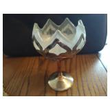 Vintage Glass Deviled Egg Plate & Footed Lotus Dish