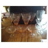 Vintage Etched Pink Stemware & Misc. Stemware