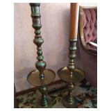 Etched Brass Floor Candle Holders with Wooden Decorative Candles