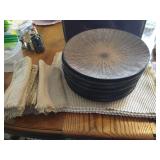 Set of (8) Stoneware Plates, Placemats, & Cloth Napkins