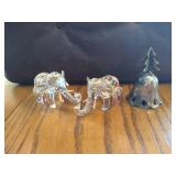(2) Cute Glass Elephants & Bell