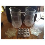 (2) Glass Pitchers, (6) Small S&P Shaker Sets, & (4) Glass Candle Holders