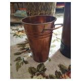 Tall Bamboo Woven Basket & (2) Metal Decorative Vases