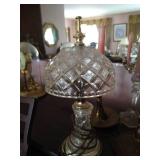 (2) Brass Candlesticks with Snuffers, Cut Glass Lamp, & (2) Glass Candlesticks