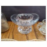 Hand-Painted Dish from Silesia, Fostoria Top Hat Toothpick Holder, Etched Glass S&P Shakers, & Small Glass Mugs