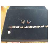 Sterling Silver Bracelet & (2) Unmarked Rings