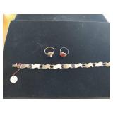Sterling Silver Bracelet & (2) Unmarked Rings