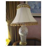 Octagonal Glass-Topped Occasional Table, Glass Lamp, & Framed Wall Art