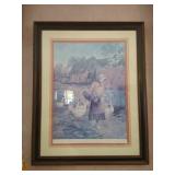 Octagonal Glass-Topped Occasional Table, Glass Lamp, & Framed Wall Art