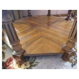 Octagonal Glass-Topped Occasional Table, Glass Lamp, & Framed Wall Art