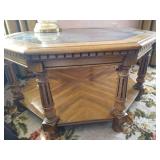 Octagonal Glass-Topped Occasional Table, Glass Lamp, & Framed Wall Art