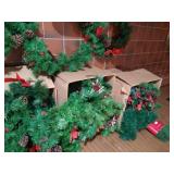 (4) Boxes of Nice Evergreen Garland with Cones, Berries, Bows, Etc.