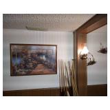 38" x 26" Nature Scene by Diane L. Ramanello & (2) Brass & Wood Swans