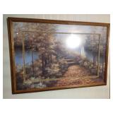 38" x 26" Nature Scene by Diane L. Ramanello & (2) Brass & Wood Swans