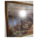 38" x 26" Nature Scene by Diane L. Ramanello & (2) Brass & Wood Swans