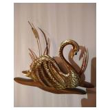 38" x 26" Nature Scene by Diane L. Ramanello & (2) Brass & Wood Swans