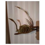 38" x 26" Nature Scene by Diane L. Ramanello & (2) Brass & Wood Swans