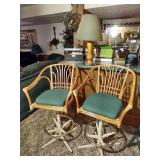 Bamboo Bar Stools (28" Seats) with Wooden Lamp
