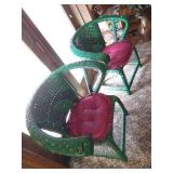 (2) Green Wicker Chairs with Cushions & Footstool with Cushion