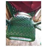 (2) Green Wicker Chairs with Cushions & Footstool with Cushion