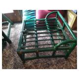 (2) Green Wicker Chairs with Cushions & Footstool with Cushion