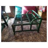 (2) Green Wicker Chairs with Cushions & Footstool with Cushion