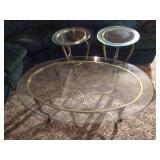 Metal & Glass Coffee Table with Matching End Tables
