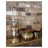 Brass Lamp, Spittoon, & Pot