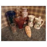 Colored Vases, Crystal Decanter, Etc.