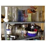 (2) Shelves of Vases, Pans, & Kitchen Tools