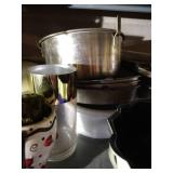 (2) Shelves of Vases, Pans, & Kitchen Tools