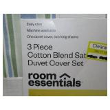 Twin/XL Twin Cotton Blend Sateen Duvet Cover and Sham Set Ivory/White/Sage Green Striped - Room Essentials