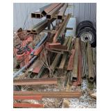 Large Metal Work Lot - Big Iron - Angle Iron, Piping, Tube Steel , Specialty Aluminum and Large Pile of Barn Tin Siding/Roofing + Storage rack