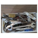 Tote of Mixed Hand Tools - Wrenches/Snips/Screwdrivers and More
