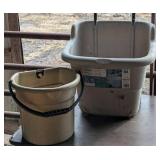 2 Feed/Watering Containers - 1 Larger Wheeled and Handled