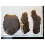 (3) Pre-1600 Knife River Flint Tools 2 Blades 1 Scrapper Eastern South Dakota