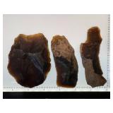(3) Pre-1600 Knife River Flint Tools 2 Blades 1 Scrapper Eastern South Dakota