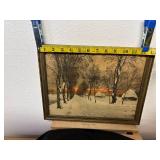 The Glory of Winter by Henri Jourdain Etching & Hand Painted in Guilded Frame Signed