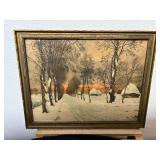 The Glory of Winter by Henri Jourdain Etching & Hand Painted in Guilded Frame Signed