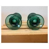 Pair Mid-Cent 6" Teal Whitehall Colony Indiana Glass Cubist Footed Ice Tea Glasses - Very hard to find