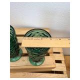 Pair Mid-Cent 6" Teal Whitehall Colony Indiana Glass Cubist Footed Ice Tea Glasses - Very hard to find