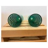 Pair Mid-Cent 6" Teal Whitehall Colony Indiana Glass Cubist Footed Ice Tea Glasses - Very hard to find