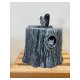 Vallona Starr Squirrel on Blue Tree Stump Cookie Jar