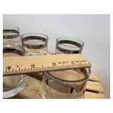 (6) Mid-Cent Silver Foil Ribbon Cocktail Glasses 2.75" T X 2.5"W