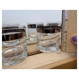 (6) Mid-Cent Silver Foil Ribbon Cocktail Glasses 2.75" T X 2.5"W