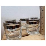 (6) Mid-Cent Silver Foil Ribbon Cocktail Glasses 2.75" T X 2.5"W