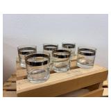 (6) Mid-Cent Silver Foil Ribbon Cocktail Glasses 2.75" T X 2.5"W