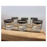 (6) Mid-Cent Silver Foil Ribbon Cocktail Glasses 2.75" T X 2.5"W