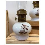 2 Aladin Lamps Milk Glass Pheasent Design One of the huricaines is broken